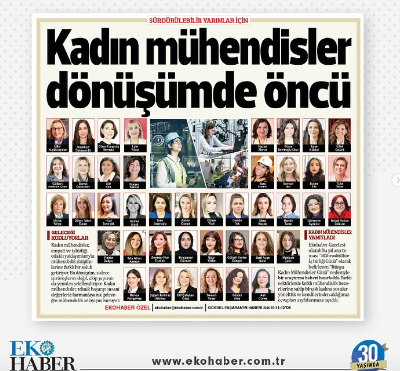 Kadın Mühendisler Dönüşümde ÖncüGenel Müdürümüz Gülben Ardahan Çetin, Ekohaber’in “Dünya Kadın Mühen